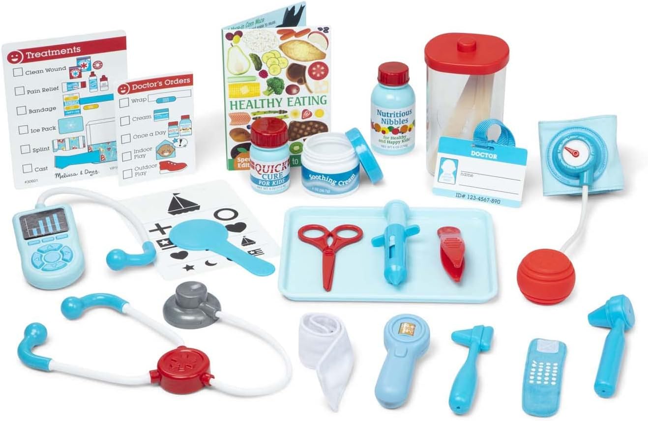 Melissa & Doug Medical Play Bundle - 25-Piece Super Smile Dentist Kit with Oversized Teeth & 25-Piece Get Well Doctor Kit with Medical Tools, Kids Pretend Play Sets Ages 3+