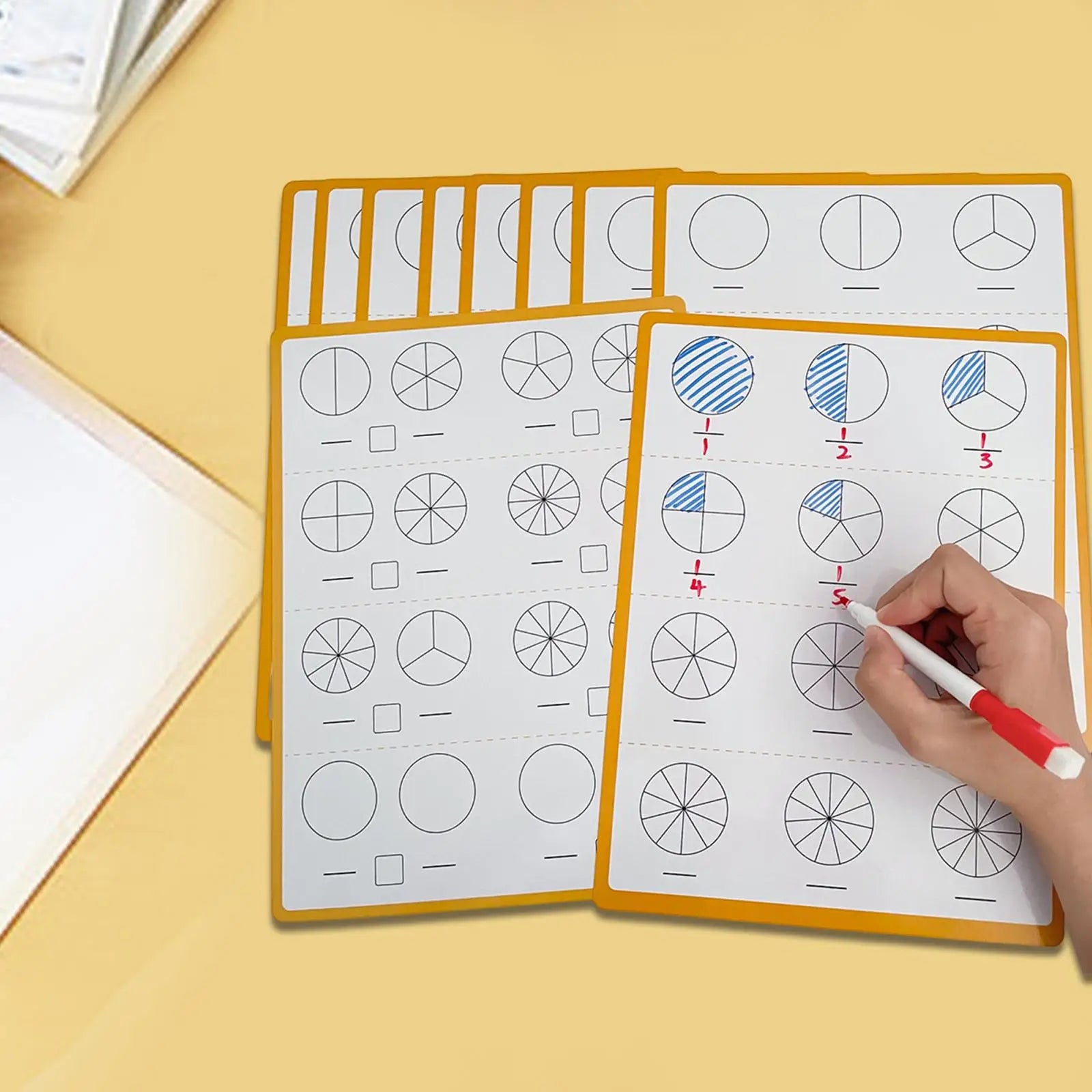 Fraction Dry Erase Sheets Gift 10 Sheets Early Learning Toy Fraction Manipulatives for Boys Girls Kids Ages 4-6 Years Children